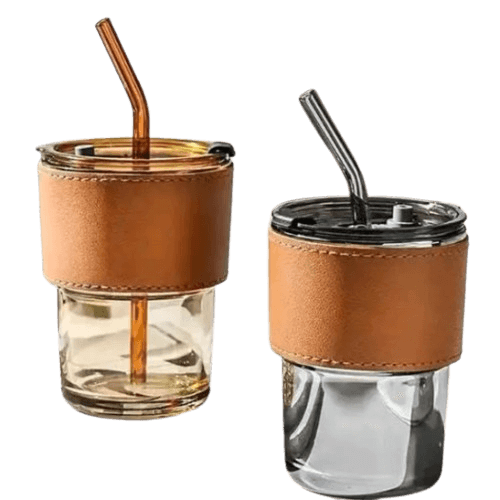 Botol Gelas Kaca Aesthetic Free Sedotan 400ml